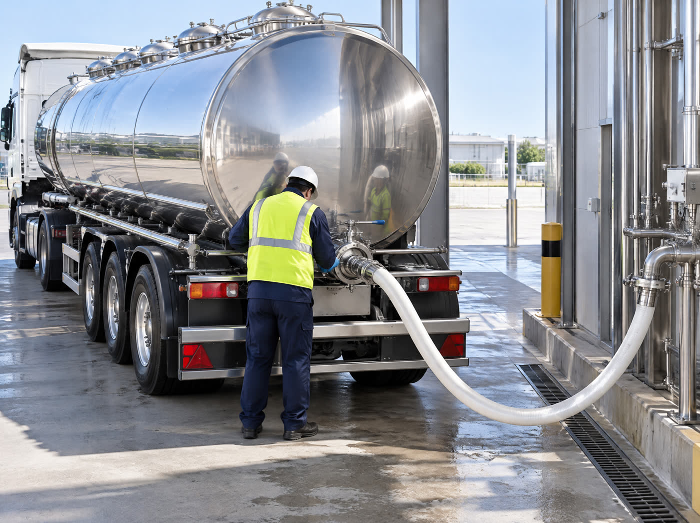 Connecting a tanker at the loading bay